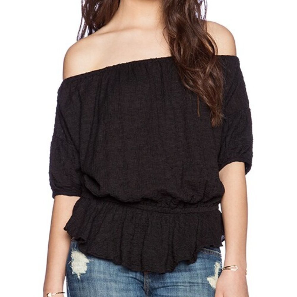 Free People‎ Shades of Cool Off-The-Shoulder Peplum Top in Black Women's X-Small